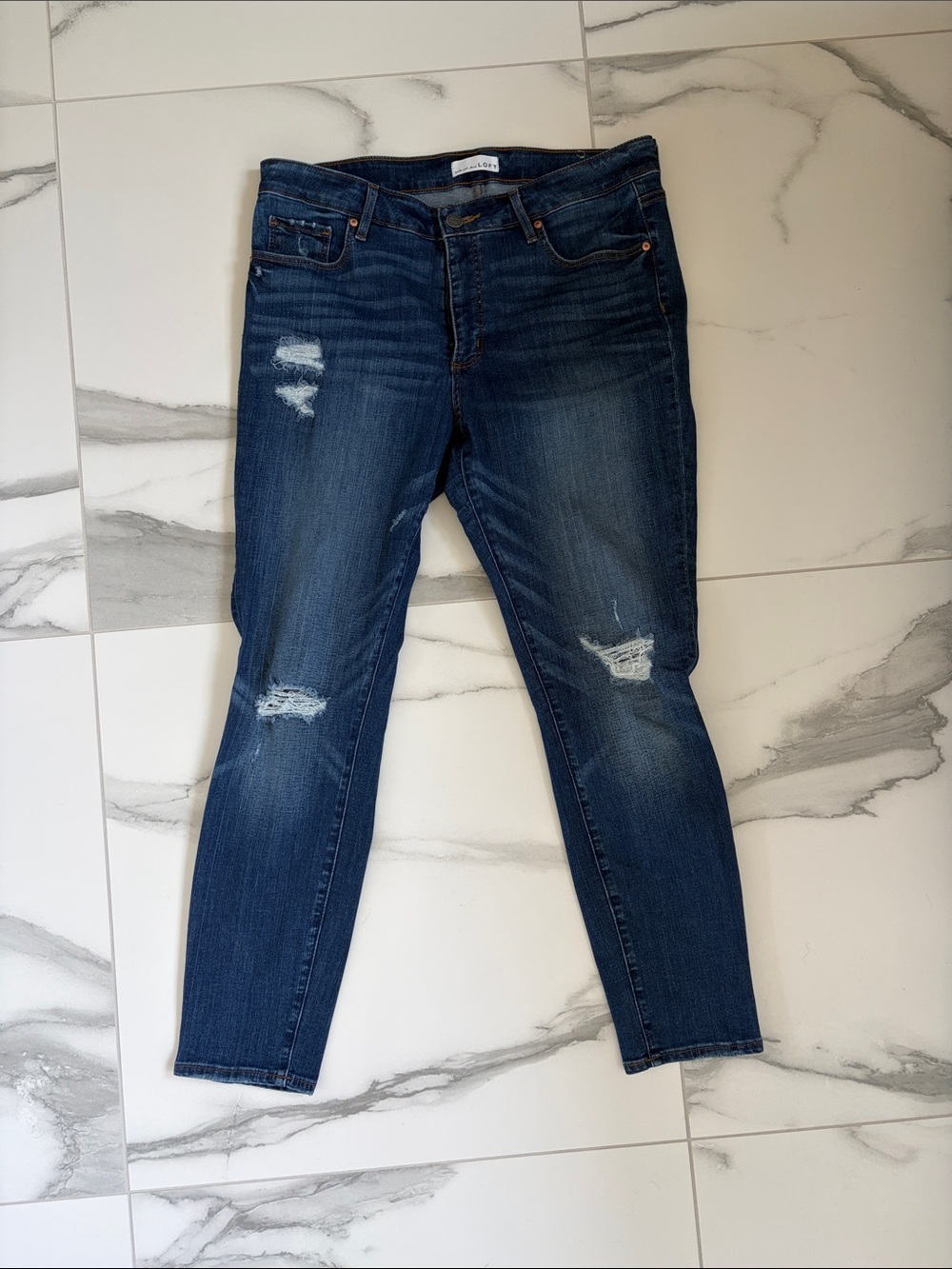 LOFT Dark Blue Ripped  curvy Skinny Jeans